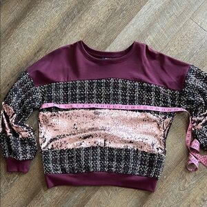 Skies Are Blue Burgundy and Rose Gold Sequin Sweater